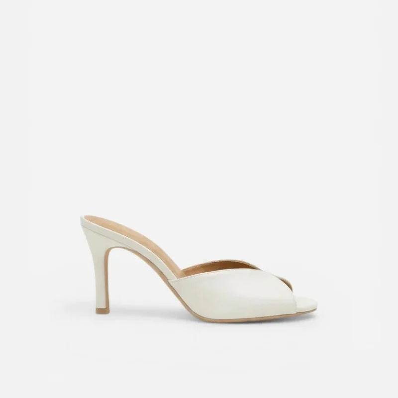 Satin Wave Trim Mule Sandals