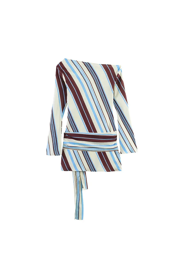 Striped One Shoulder Mini Dress – Resort Elegance