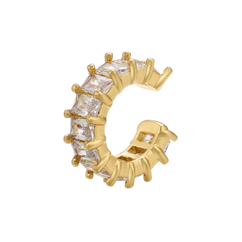 C-Shaped Clips Gold Color Cubic Zirconia Crystal Earrings No Piercing Required Women's Jewelry Fairy-Style Clip Earrings:VE559