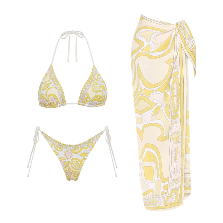Printed Thong Bikini Set