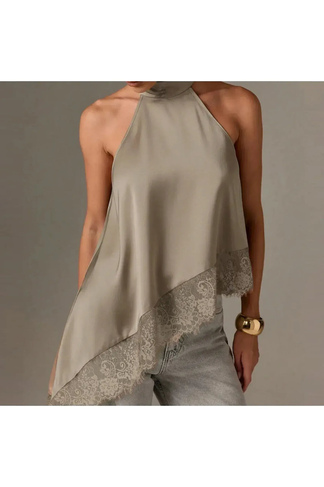 LUNA - Satin Lace Neckholder Top – Elegantes Abend Crop Top