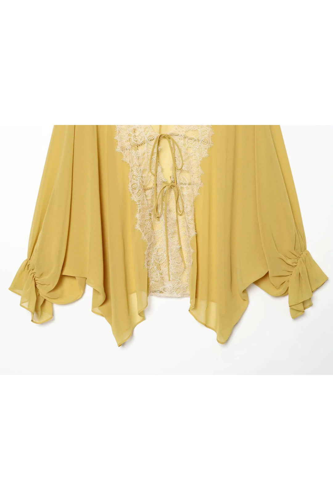 Romantische Spitzenbluse mit Laternenärmeln & Bindeband – Elegante Damenbluse