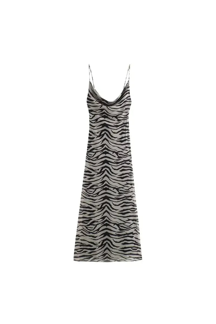 Leopard Print Tulle Slip Dress – Rückenfreies Midikleid