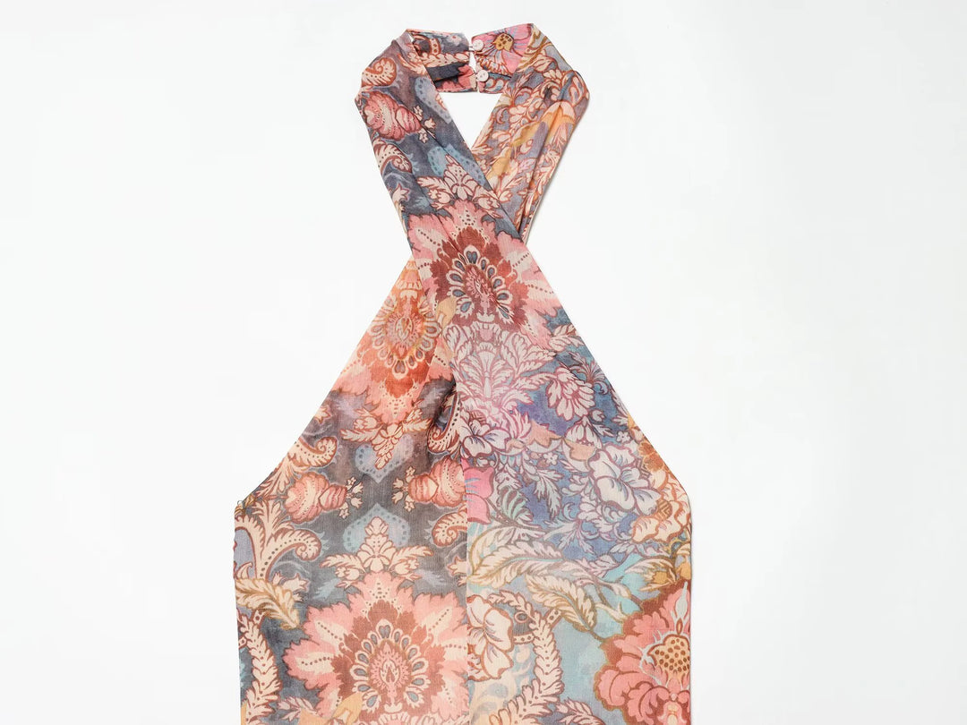 LÉA Floral Asymmetrical Maxi Dress – Elegantes Sommerkleid mit Neckholder