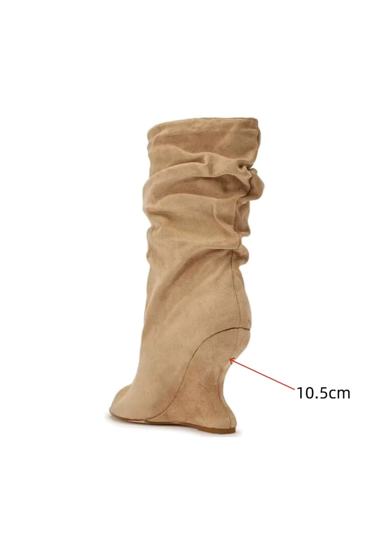 European AndAmerican Hot Girls with Pleated Pile Sleeves,fish Mouth Cool Boots,women's Fashion, Big Tube,sloping Andknight Boots