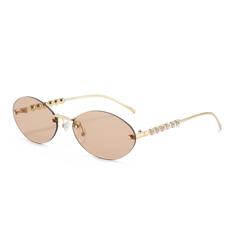 Rimless Oval Metal Sun Glasses Women Men Exquisite Sun Glasses Daily Leisure Eyeglasses Lady Man UV400 Protective Glasses