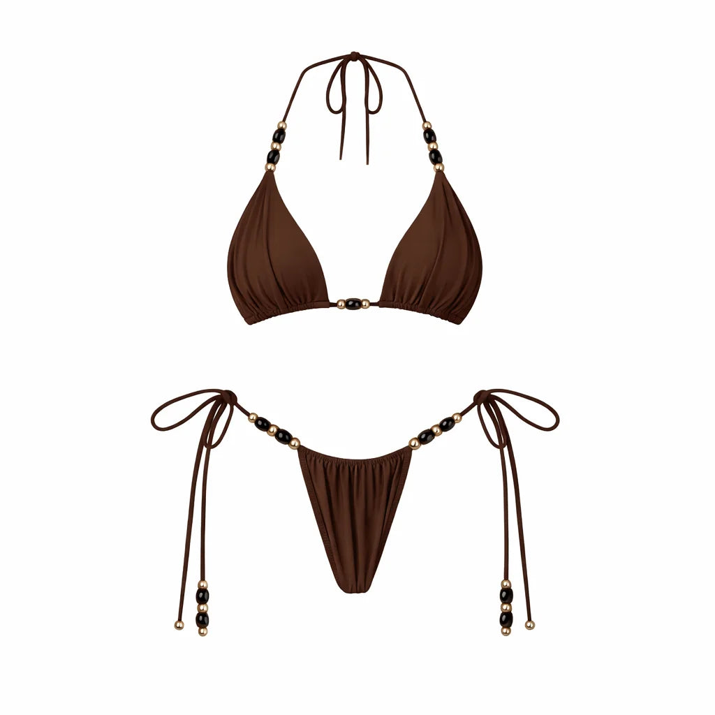 Mia Beads Bikini Set – Sexy 3-teiliges Damen-Badeoutfit mit Mesh-Rock & Cover-Up