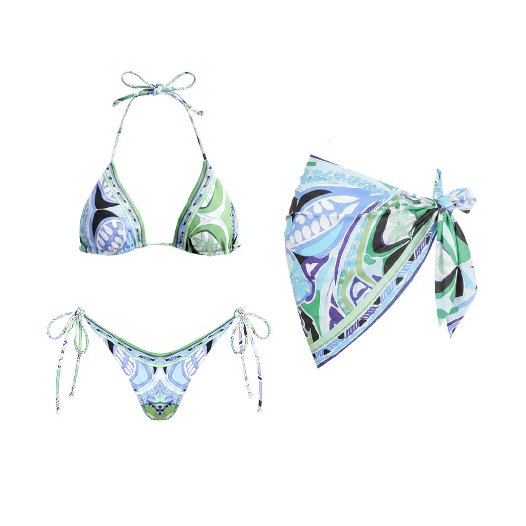 Printed Thong Bikini Set