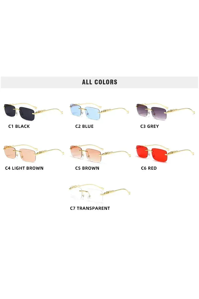 Klassische randlose Sonnenbrille mit Leoparden-Dekoration