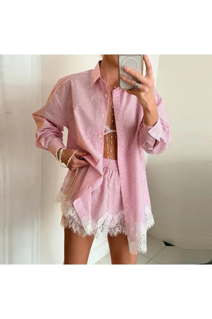 Lucienne Chic Set – Elegante Bluse & Shorts mit Spitzen-Details