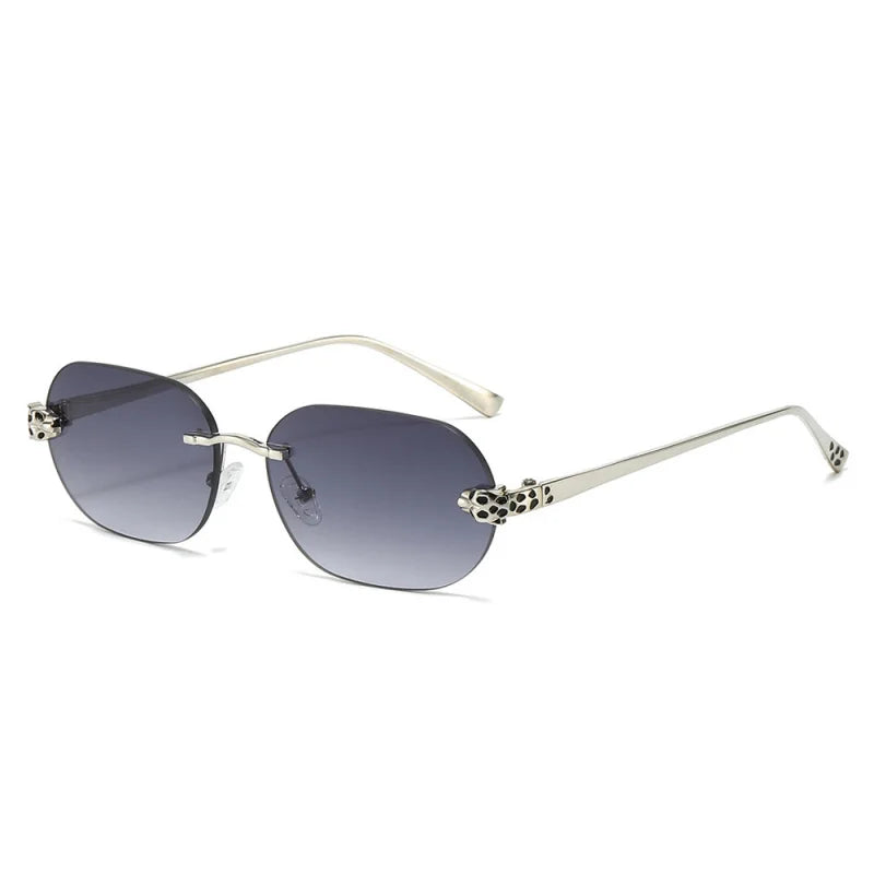 Luxury Brand Rimless Sunglasses Men Women Fashion Cheetah Decoration Metal Shades Frameless UV400 Shades Street Photography