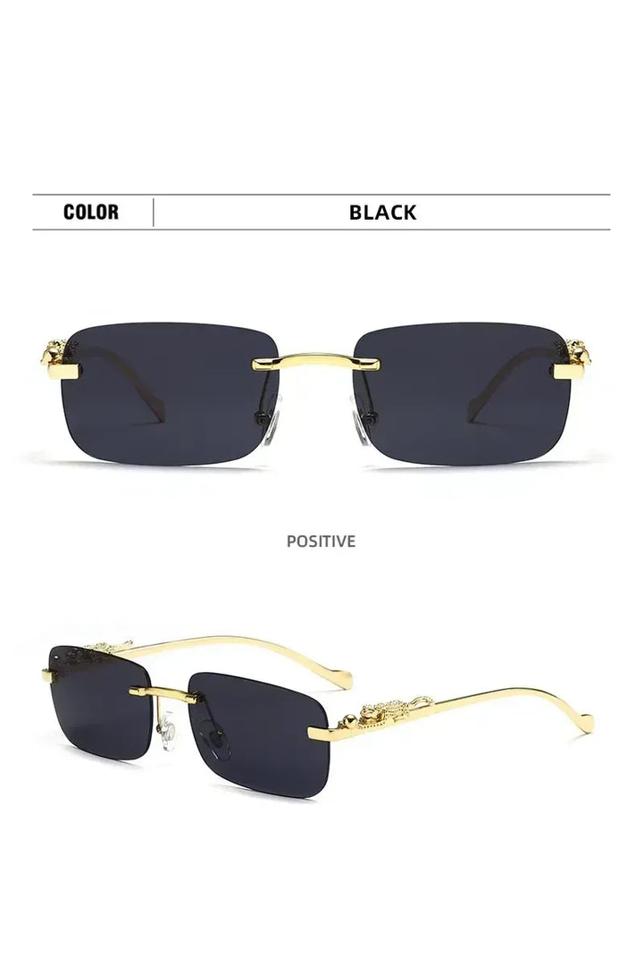 Klassische randlose Sonnenbrille mit Leoparden-Dekoration