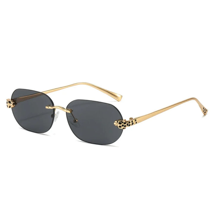 Luxury Brand Rimless Sunglasses Men Women Fashion Cheetah Decoration Metal Shades Frameless UV400 Shades Street Photography