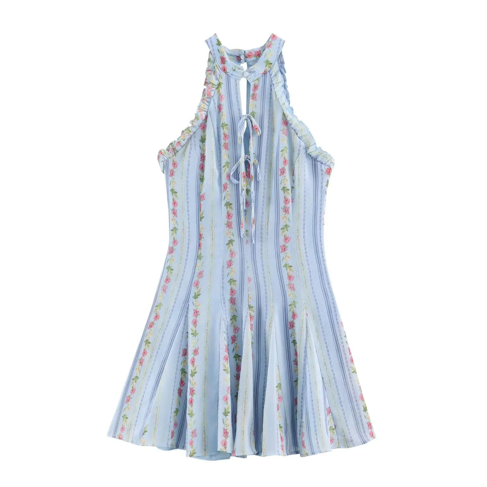 Camille – Vintage Floral Halter Mini Kleid