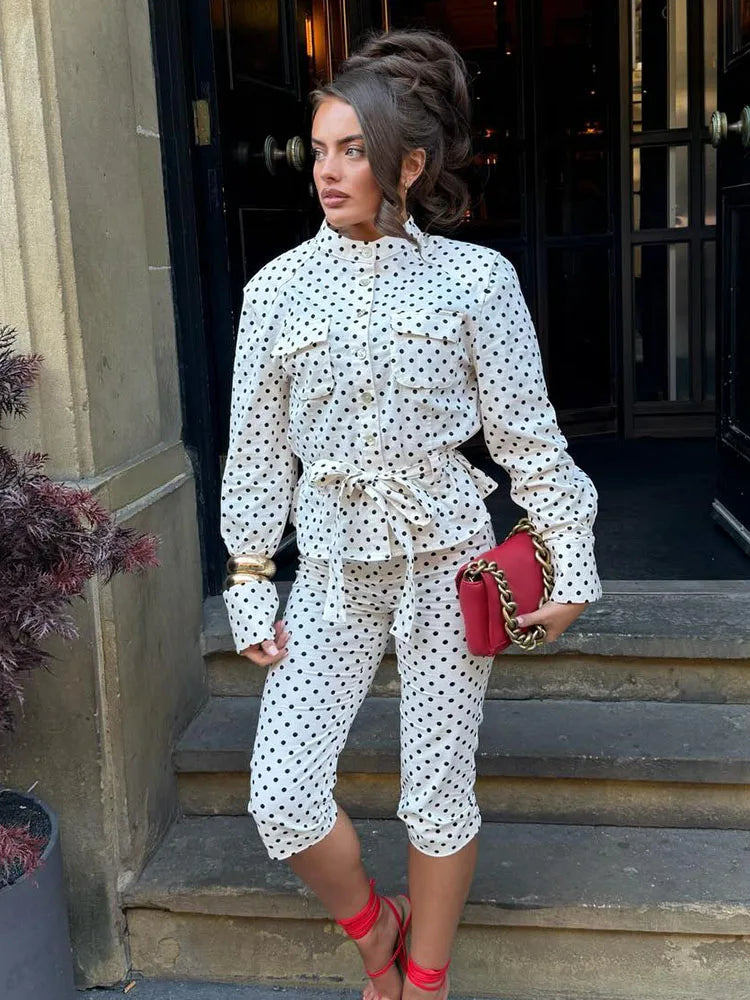 Charlotte Polka Dot Set – Kurzes Top & High‑Waist Hose