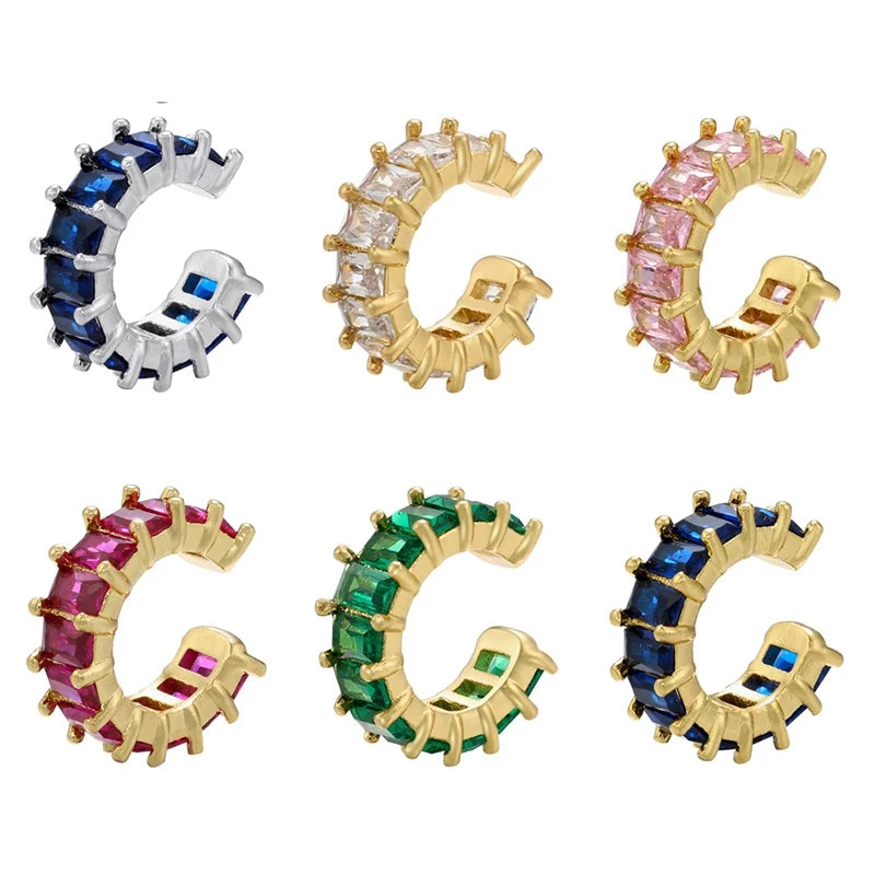 C-Shaped Clips Gold Color Cubic Zirconia Crystal Earrings No Piercing Required Women's Jewelry Fairy-Style Clip Earrings:VE559
