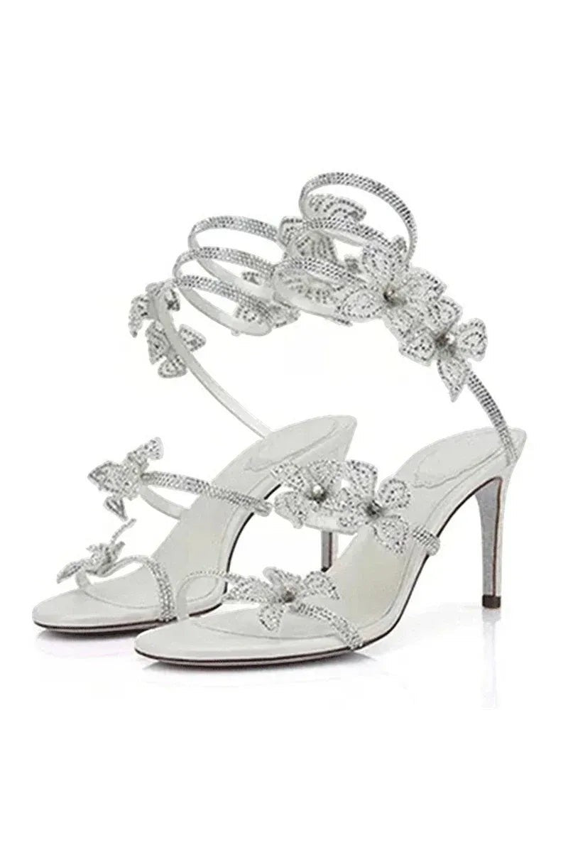 Crystal Flower High Heel Sandals – Elegant Glamour