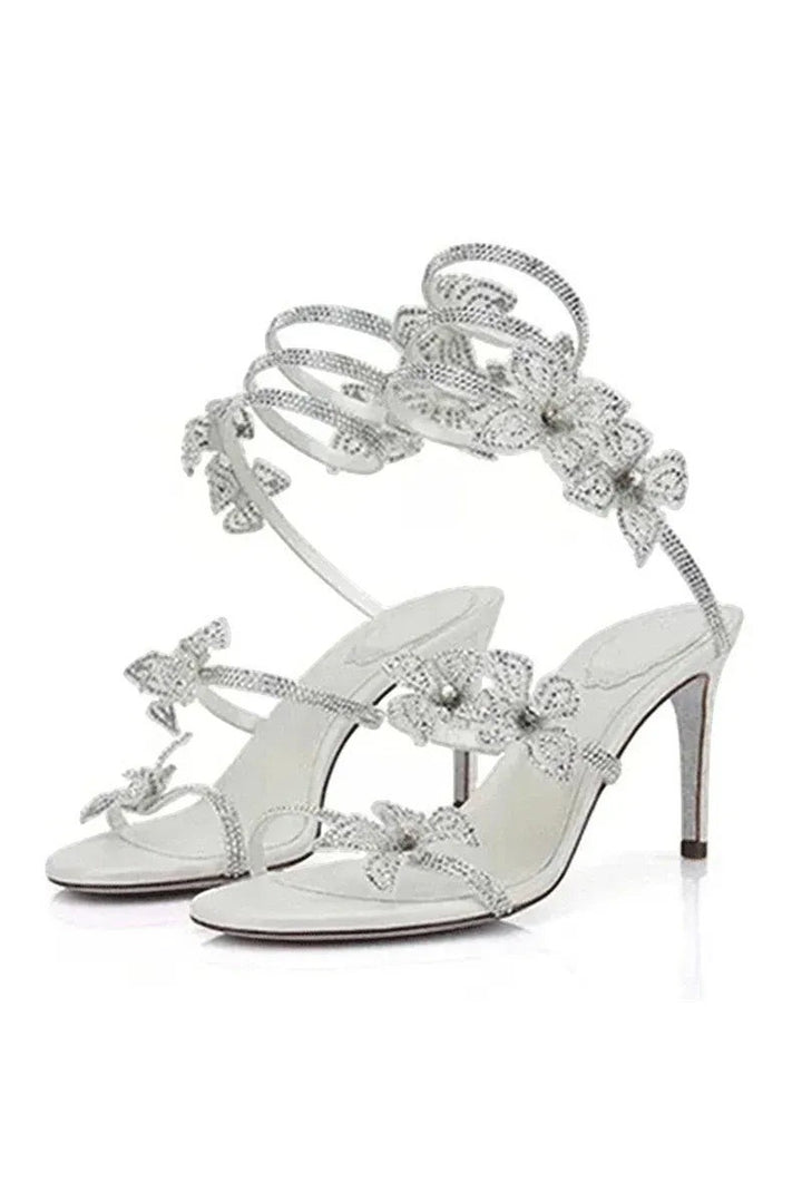 Crystal Flower High Heel Sandals – Elegant Glamour