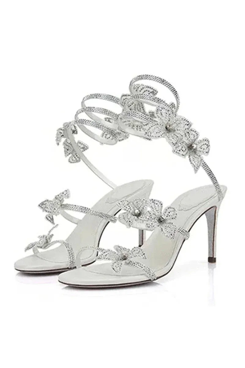 Crystal Flower High Heel Sandals – Elegant Glamour