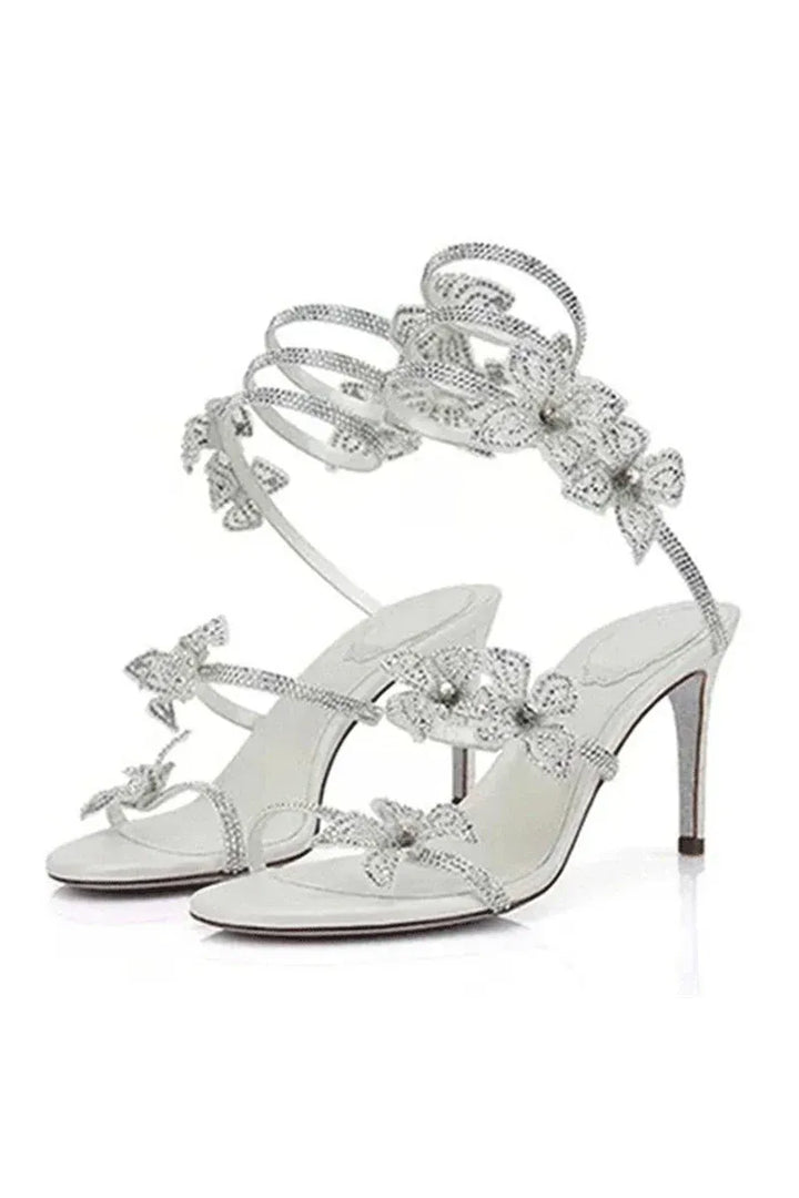 Crystal Flower High Heel Sandals – Elegant Glamour