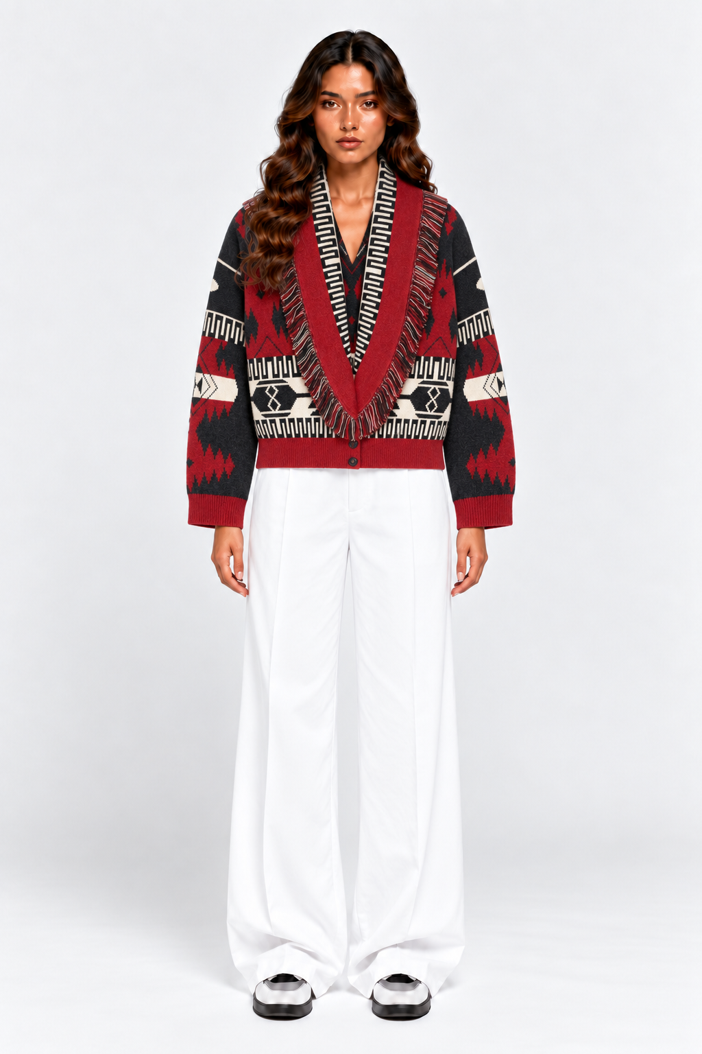 AMARA Strickcardigan Rot – Vorderansicht am einheitlichen Model