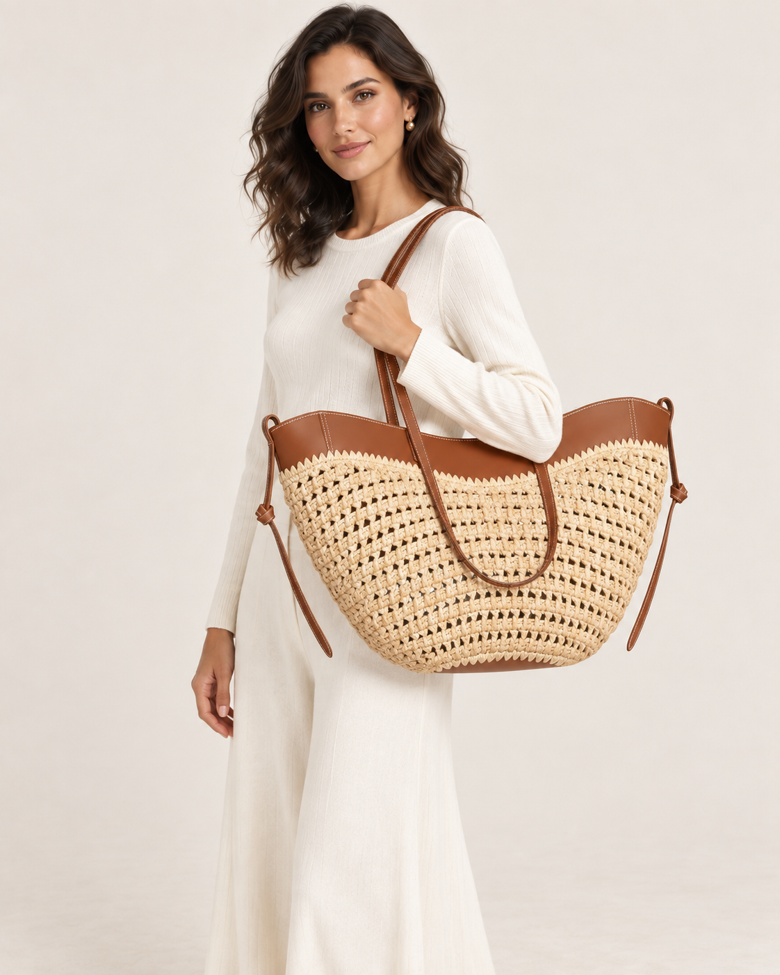 AMÉLIE geflochtene Schultertasche – Trageansicht am Model