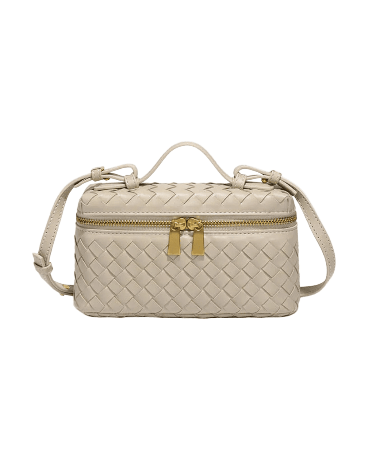 MIRAEE-UNIFORM-2026 | AURELIA – Luxuriöse Ledertasche mit Flechtdesign – beige-1 – freigestellte Produktansicht auf weißem Hintergrund