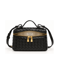 MIRAEE-UNIFORM-2026 | AURELIA – Luxuriöse Ledertasche mit Flechtdesign – schwarz-1 – freigestellte Produktansicht auf weißem Hintergrund