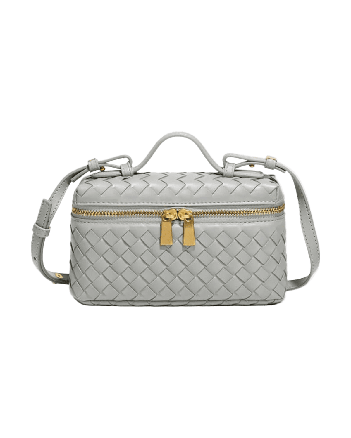 MIRAEE-UNIFORM-2026 | AURELIA – Luxuriöse Ledertasche mit Flechtdesign – grau – freigestellte Produktansicht auf weißem Hintergrund