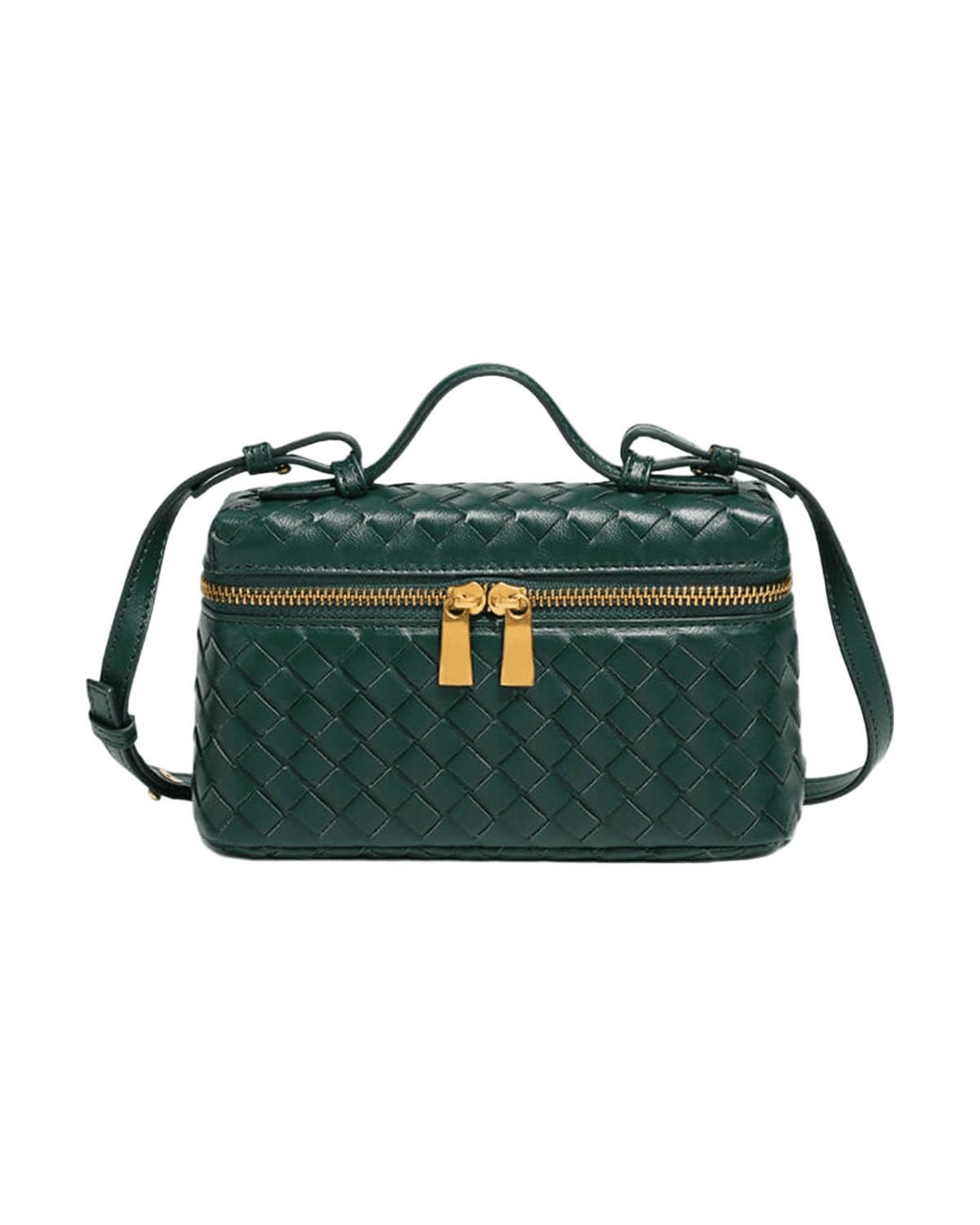 MIRAEE-UNIFORM-2026 | AURELIA – Luxuriöse Ledertasche mit Flechtdesign – gruen – freigestellte Produktansicht auf weißem Hintergrund