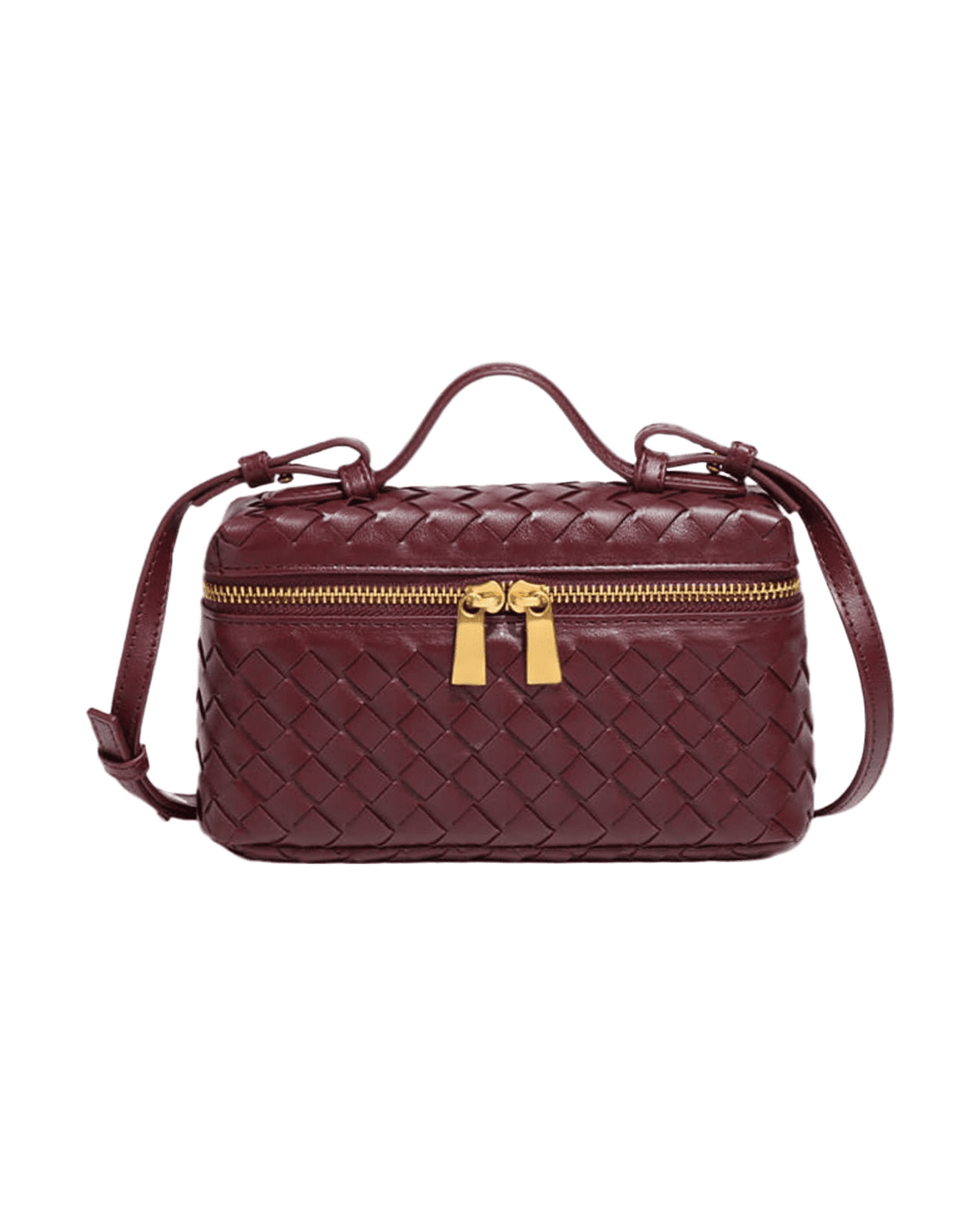 MIRAEE-UNIFORM-2026 | AURELIA – Luxuriöse Ledertasche mit Flechtdesign – weinrot – freigestellte Produktansicht auf weißem Hintergrund