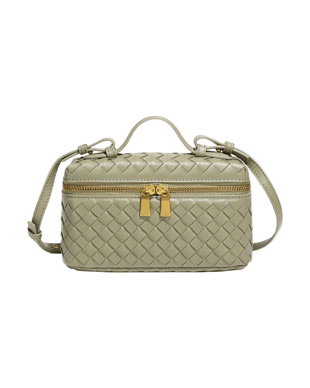 MIRAEE-UNIFORM-2026 | AURELIA – Luxuriöse Ledertasche mit Flechtdesign – hellgrun – freigestellte Produktansicht auf weißem Hintergrund