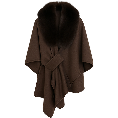 AURELIE - Cape mit abnehmbaren Kunstpelzkragen in elegantem Braun für Damenmode online kaufen.