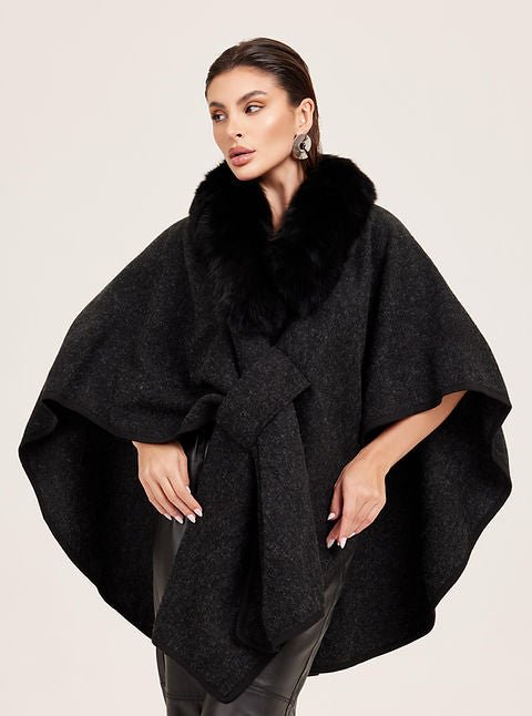 AURELIE - Cape mit abnehmbaren Kunstpelzkragen - Miraee Paris