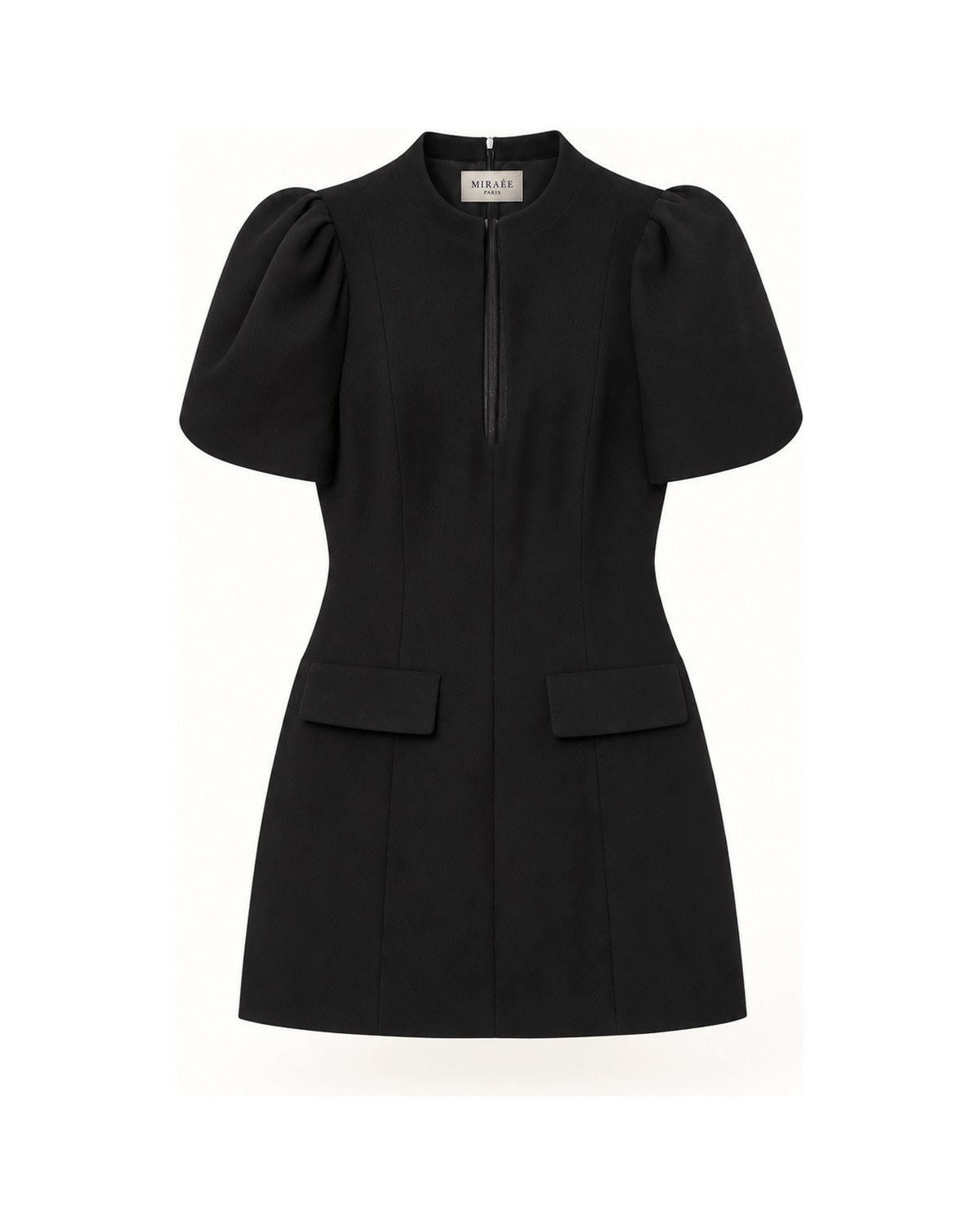 MIRAEE-UNIFORM-2026 | AURÉLIE – Feminines Kurzkleid mit Puffärmeln – freigestellte Produktansicht auf weißem Hintergrund