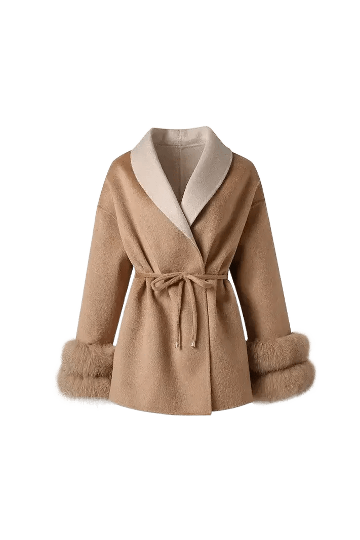 AURORA – Wollmantel mit Kunstfell‑Bündchen - Miraee Paris
