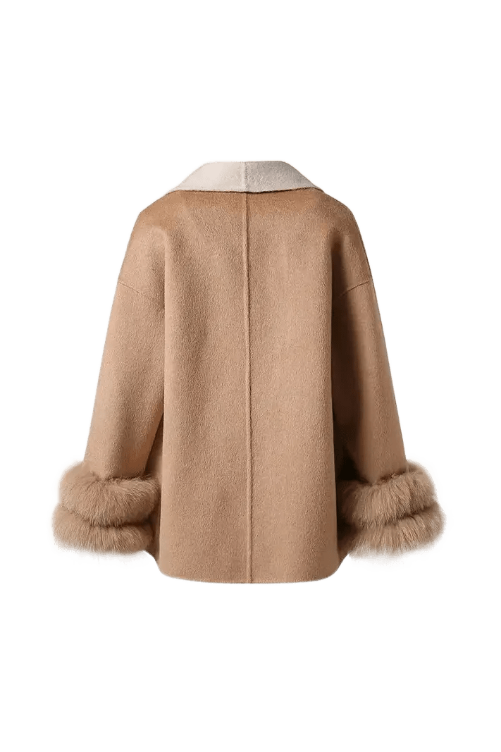 AURORA – Wollmantel mit Kunstfell‑Bündchen - Miraee Paris