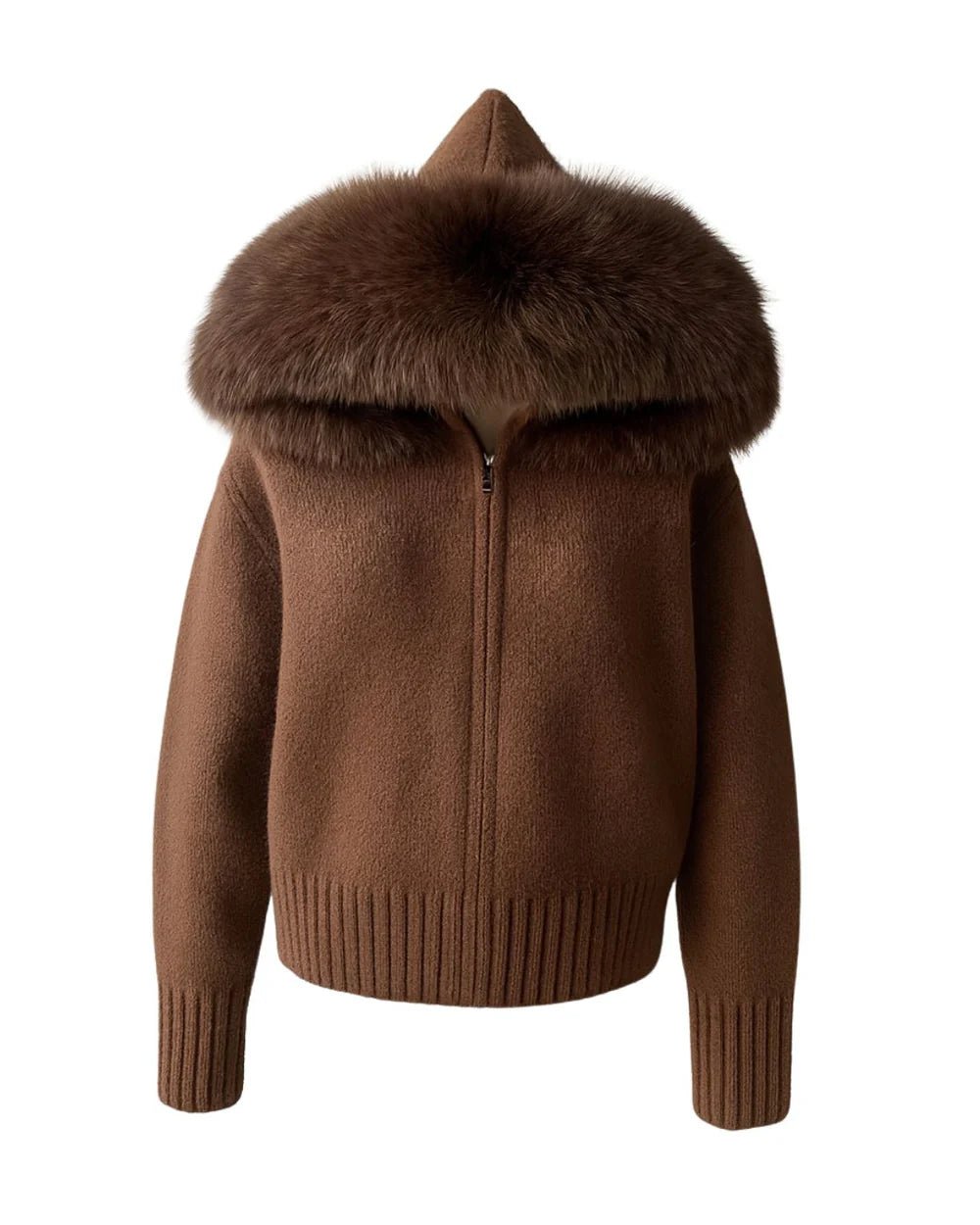 BELAMY – Chaleur Kapuzenpullover mit Fellbesatz in Braun, kombiniert Stil und Komfort für Damenmode.