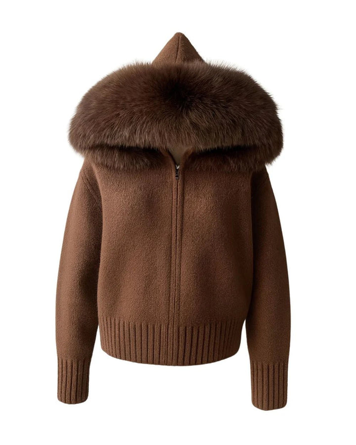 BELAMY – Chaleur Kapuzenpullover mit Fellbesatz in Braun, kombiniert Stil und Komfort für Damenmode.