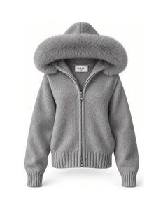 MIRAEE-UNIFORM-2026 | BELAMY – Damen-Kapuzenpullover mit Kunstfellbesatz – Grau – freigestellte Produktansicht auf weißem Hintergrund
