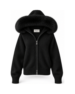 MIRAEE-UNIFORM-2026 | BELAMY – Damen-Kapuzenpullover mit Kunstfellbesatz – Schwarz – freigestellte Produktansicht auf weißem Hintergrund