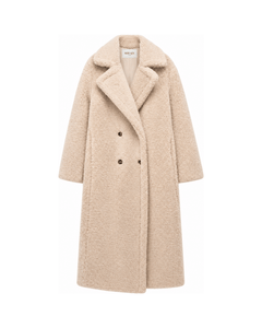 MIRAEE-UNIFORM-2026 | BERNA – Luxuriöser Oversized Teddymantel Damen – Beige – freigestellte Produktansicht auf weißem Hintergrund
