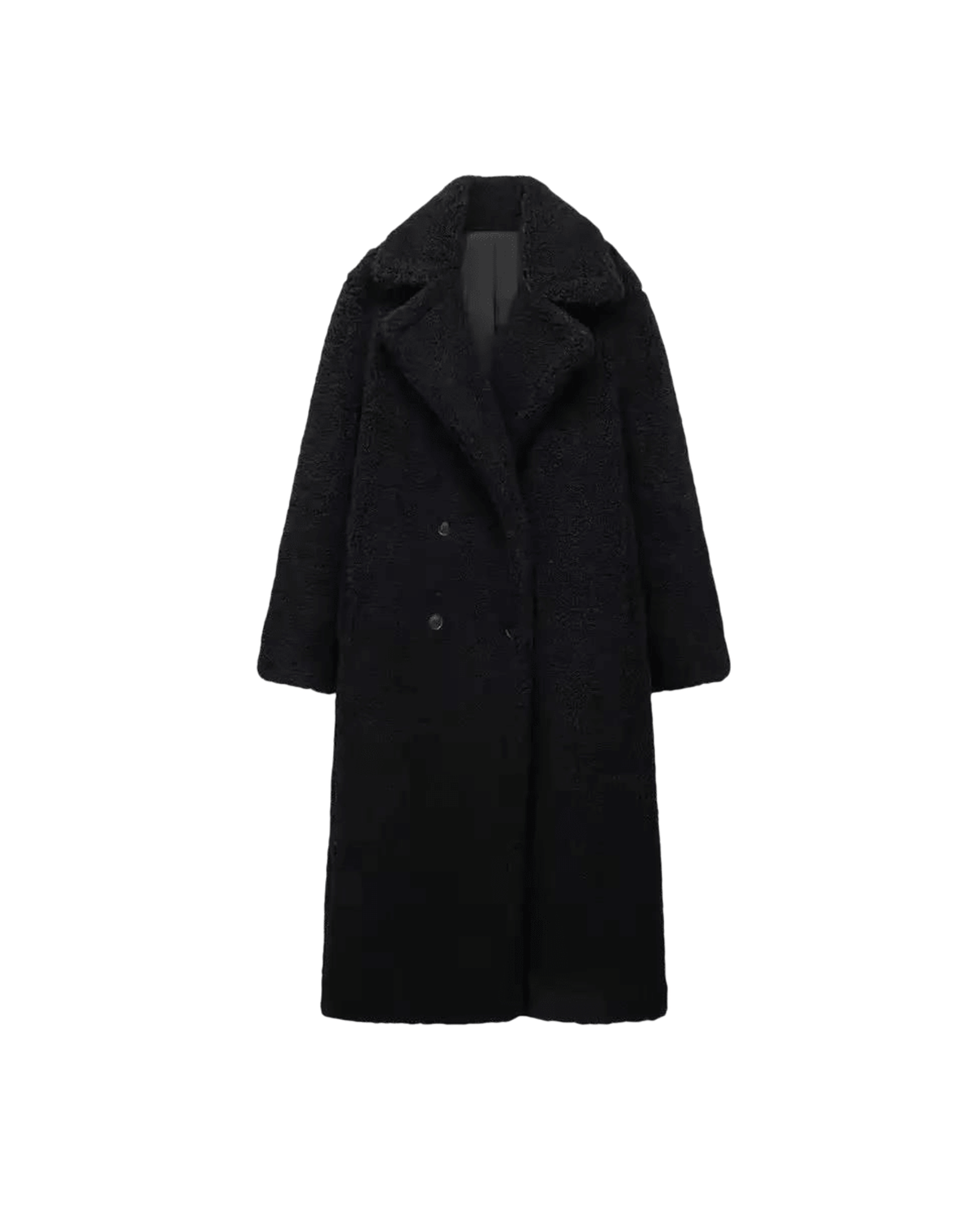 MIRAEE-UNIFORM-2026 | BERNA – Luxuriöser Oversized Teddymantel Damen – Schwarz – freigestellte Produktansicht auf weißem Hintergrund