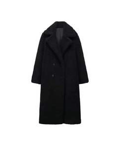 MIRAEE-UNIFORM-2026 | BERNA – Luxuriöser Oversized Teddymantel Damen – Schwarz – freigestellte Produktansicht auf weißem Hintergrund