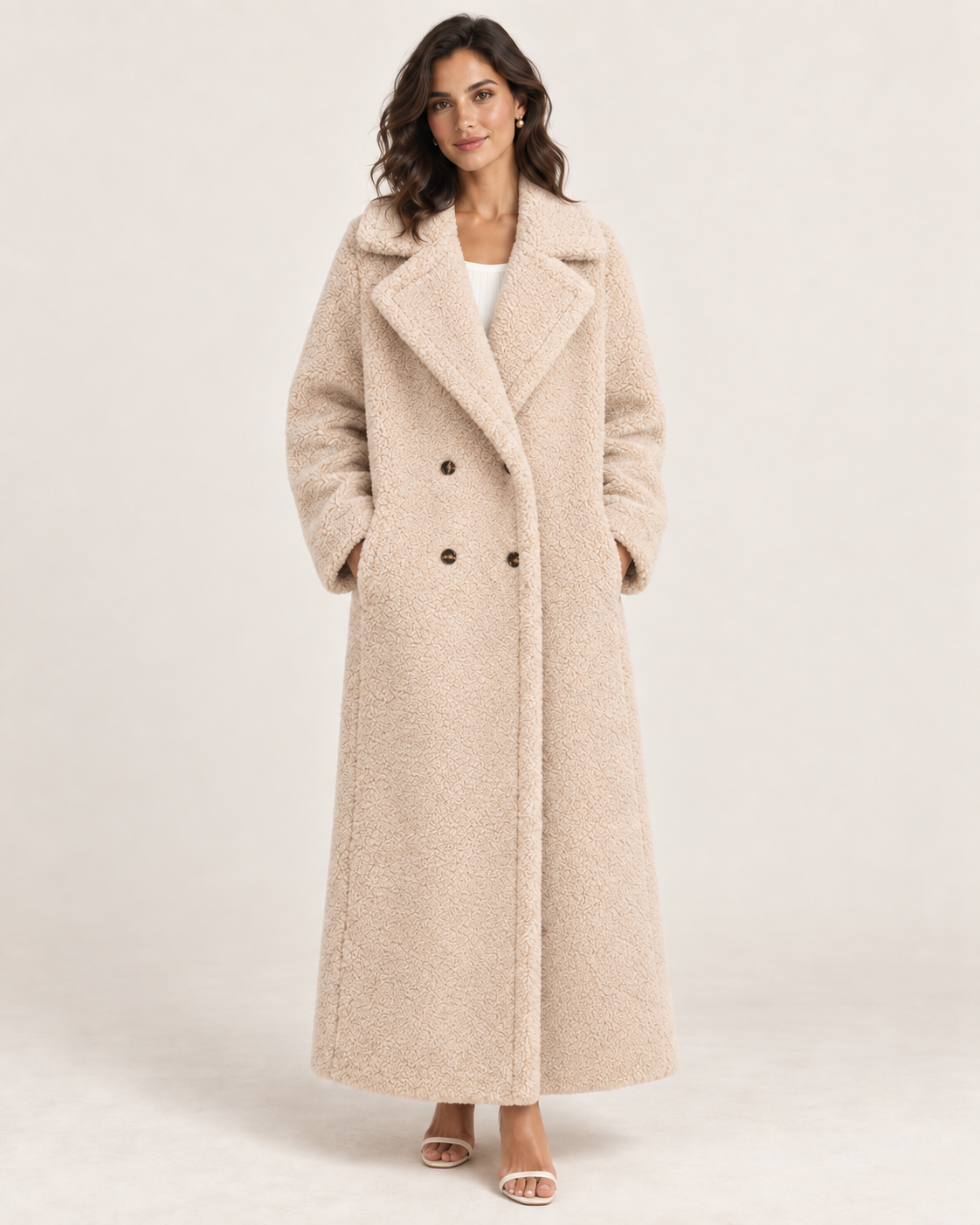 BERNA Oversized Teddymantel – weiche Struktur am Model