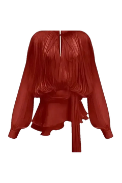 Éloïse Plissee Kleid in rot, elegantes Damenoberteil mit Plisseestoff und ärmellosem Design.