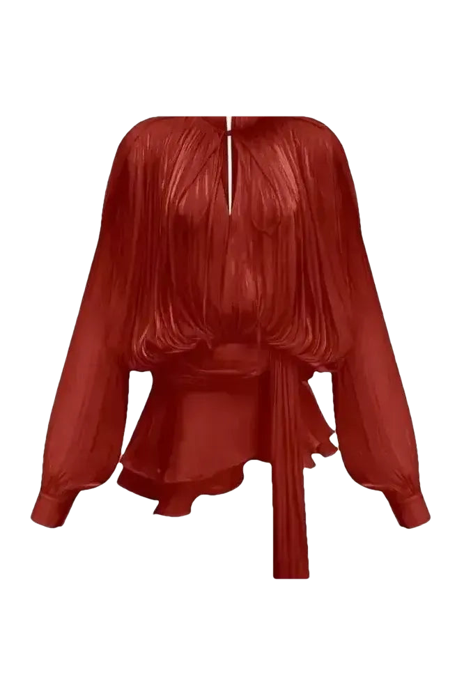 Éloïse Plissee Kleid in rot, elegantes Damenoberteil mit Plisseestoff und ärmellosem Design.