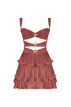 Star Fish Glam Dress with a stylish design, featuring starfish embellishments and pleated layers, perfect for special occasions.