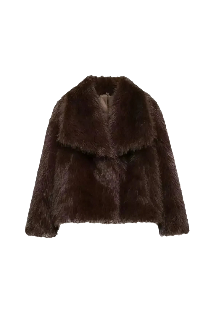 GLAMOUR FLUFFY – Luxuriöser Kunstpelzmantel in luxuriösem braunem Kunstpelz für Damenmode.
