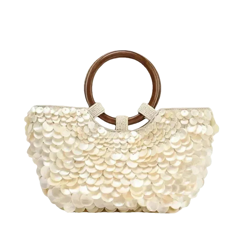 Boho Chic Perlmutt-Tasche mit Holzgriffen - ZAYVI